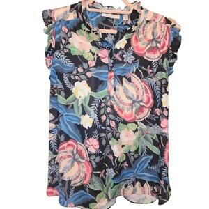 PHILOSOPHY Floral Ruffle Sleeveless Blouse Size XL EUC